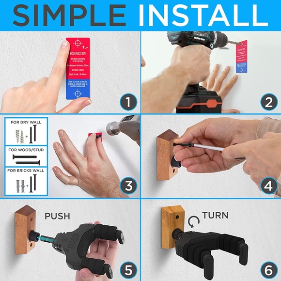 Guitar Wall Hanger Mount Stand with Auto-Lock, Stringed Instrument Hook Holder - Picture 5 of 6